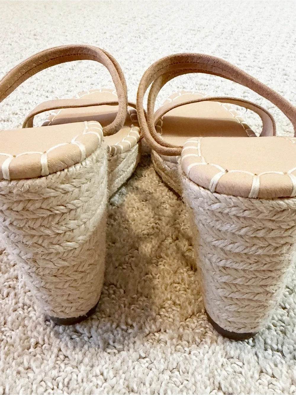 Tan Nude Espadrille Sandal Platform Wedge Heel Open Toe Ankle Strap Sz 6.5